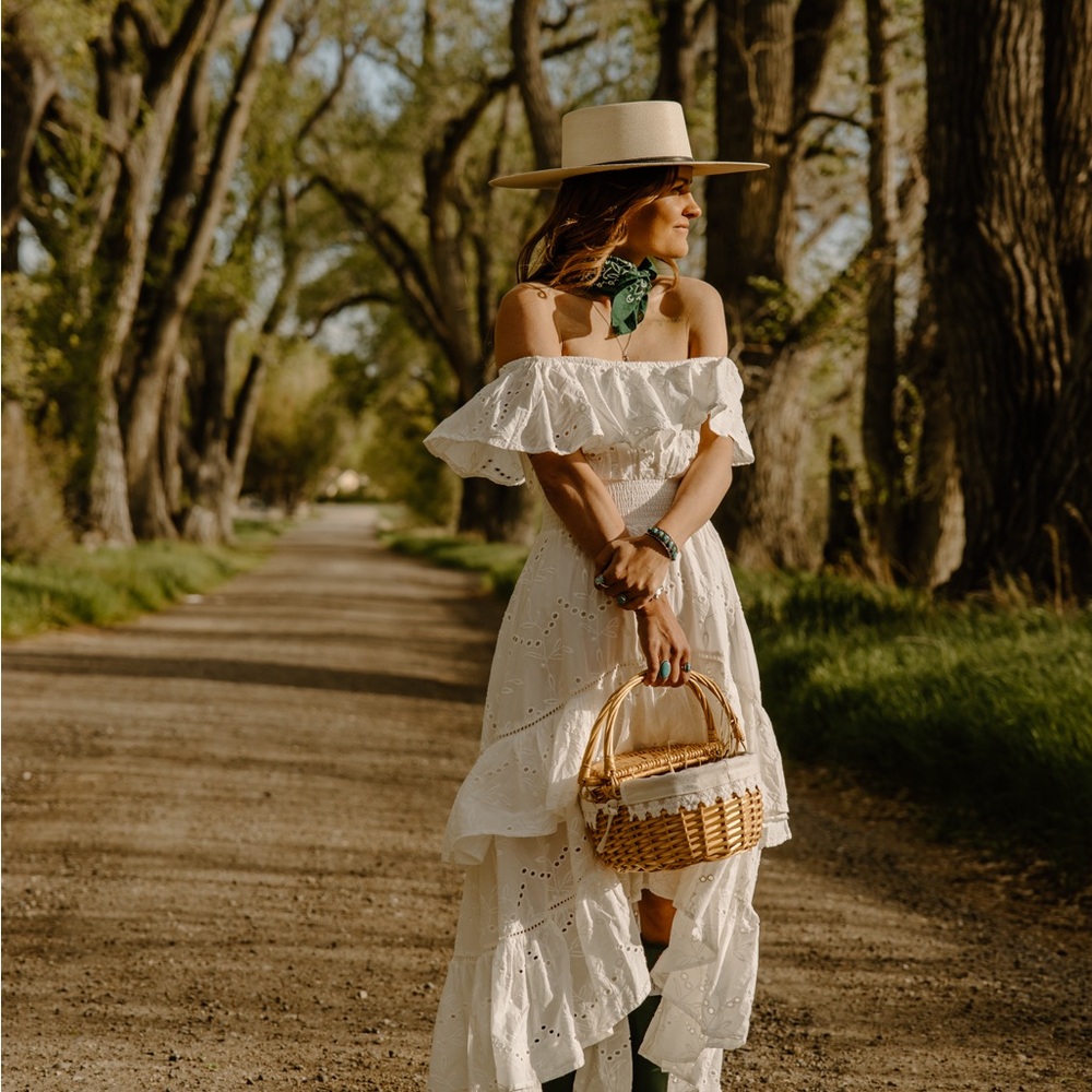 Shyanne White Off The Shoulder High Low Maxi Dress